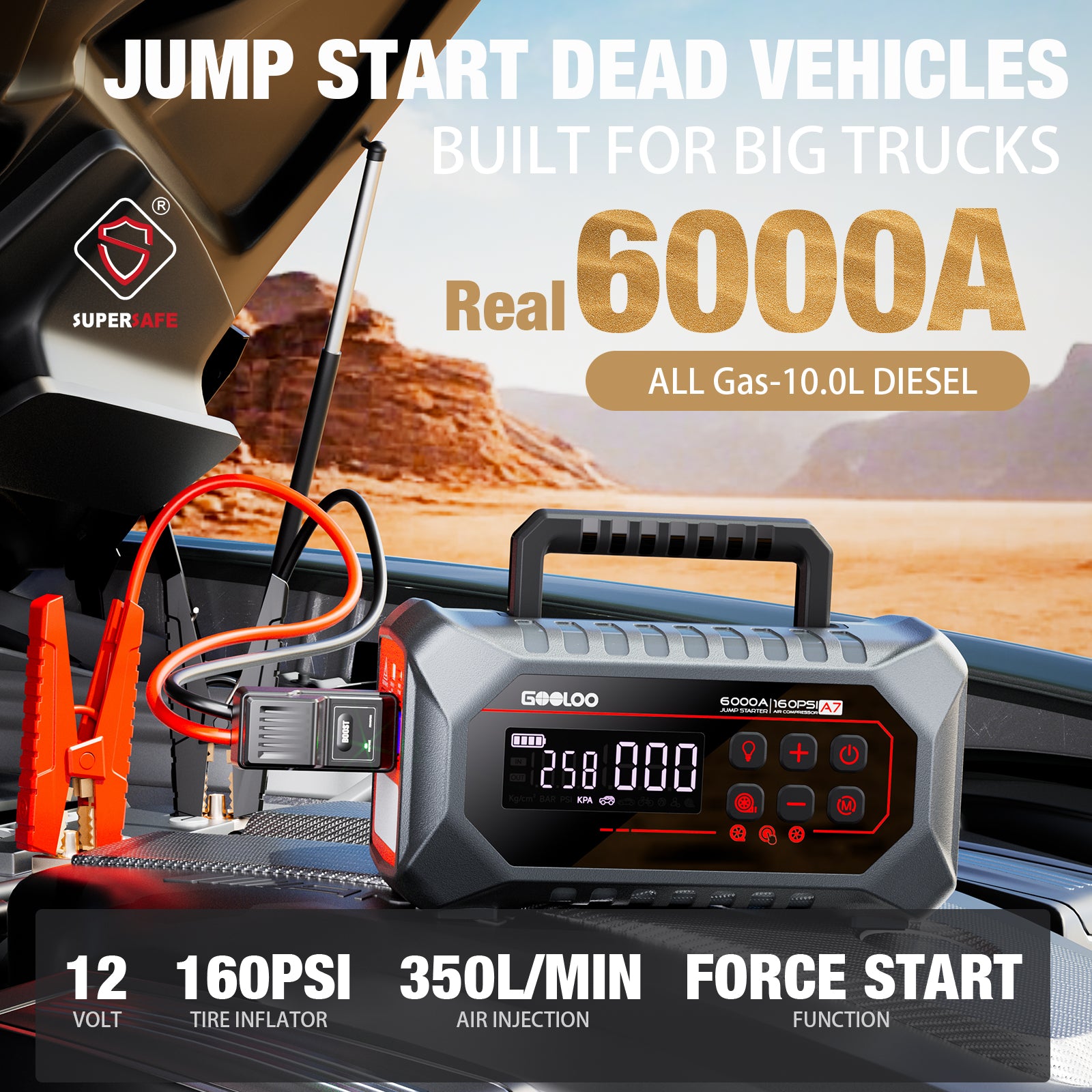 GOOLOO A7 Jump Starter with Air Compressor and Air Pump 6000A