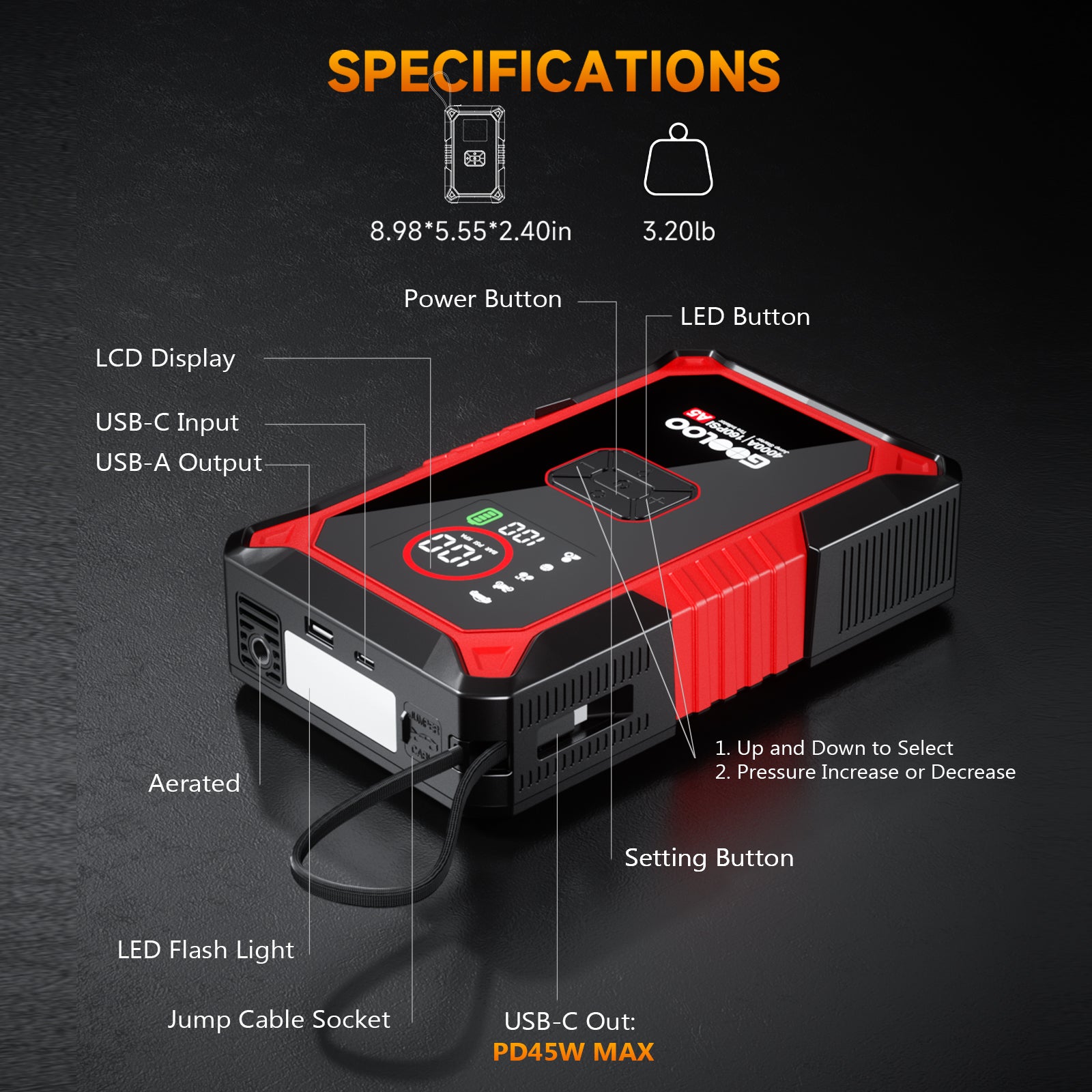 GOOLOO A5 Jump Starter with Air Compressor 4000A