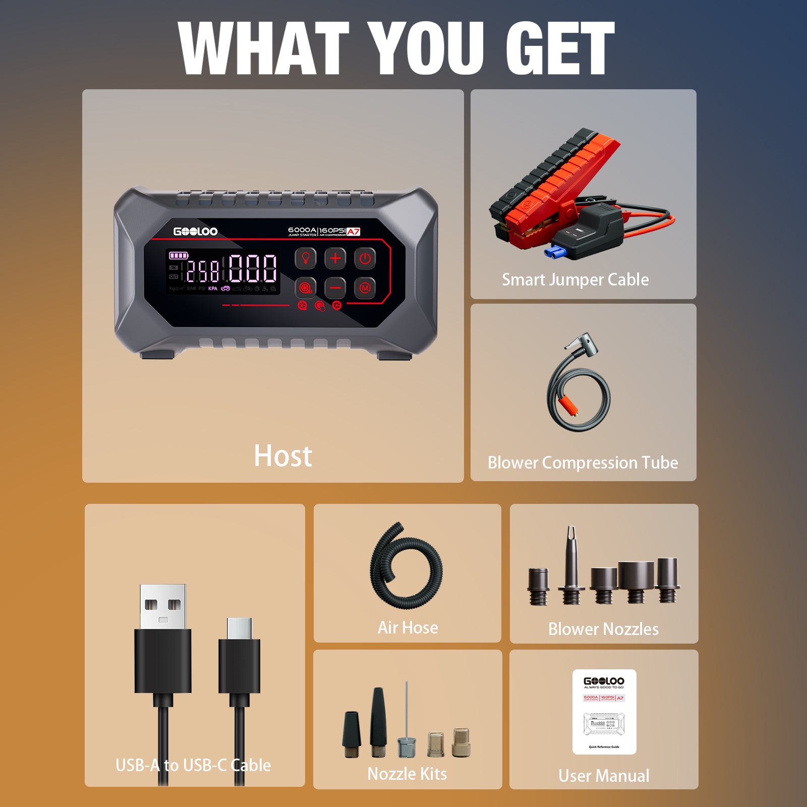 GOOLOO A7 6000A Supersafe Jump Starter with Air Compressor and Air Pump