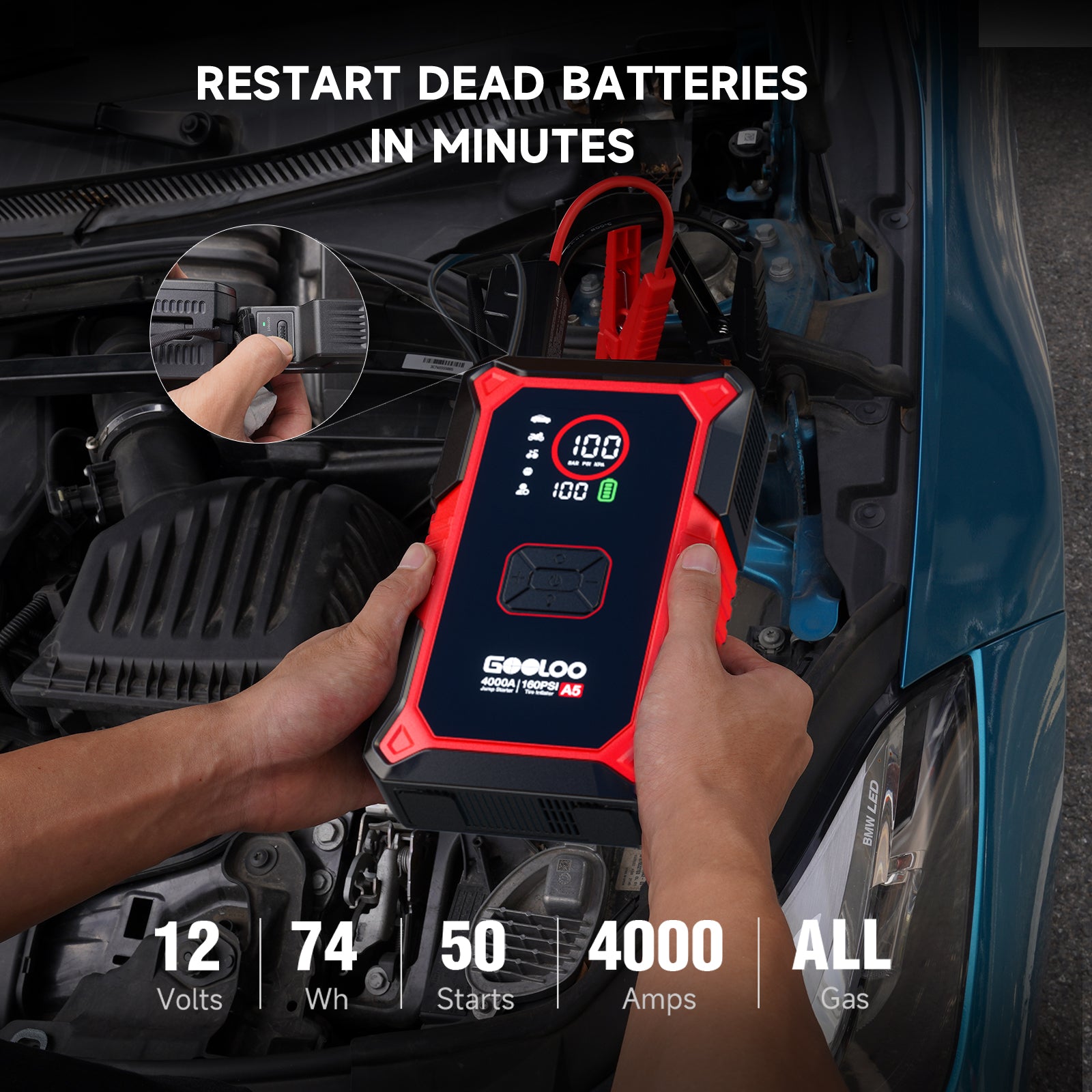 GOOLOO A5 Jump Starter with Air Compressor 4000A