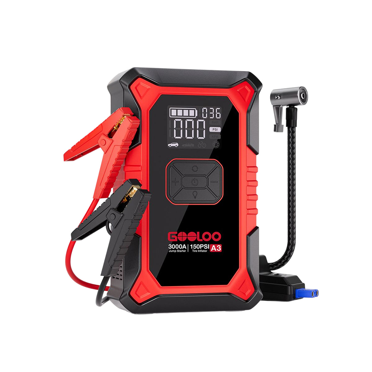 GOOLOO A3 3000A Jump Starter & 150PSI Tire Inflator Combo Gas 6.5L Diesel Auto Shutoff Inflator 12V Lithium Jump Box Portable Emergency Kit Car Battery Jumper Starter SUV