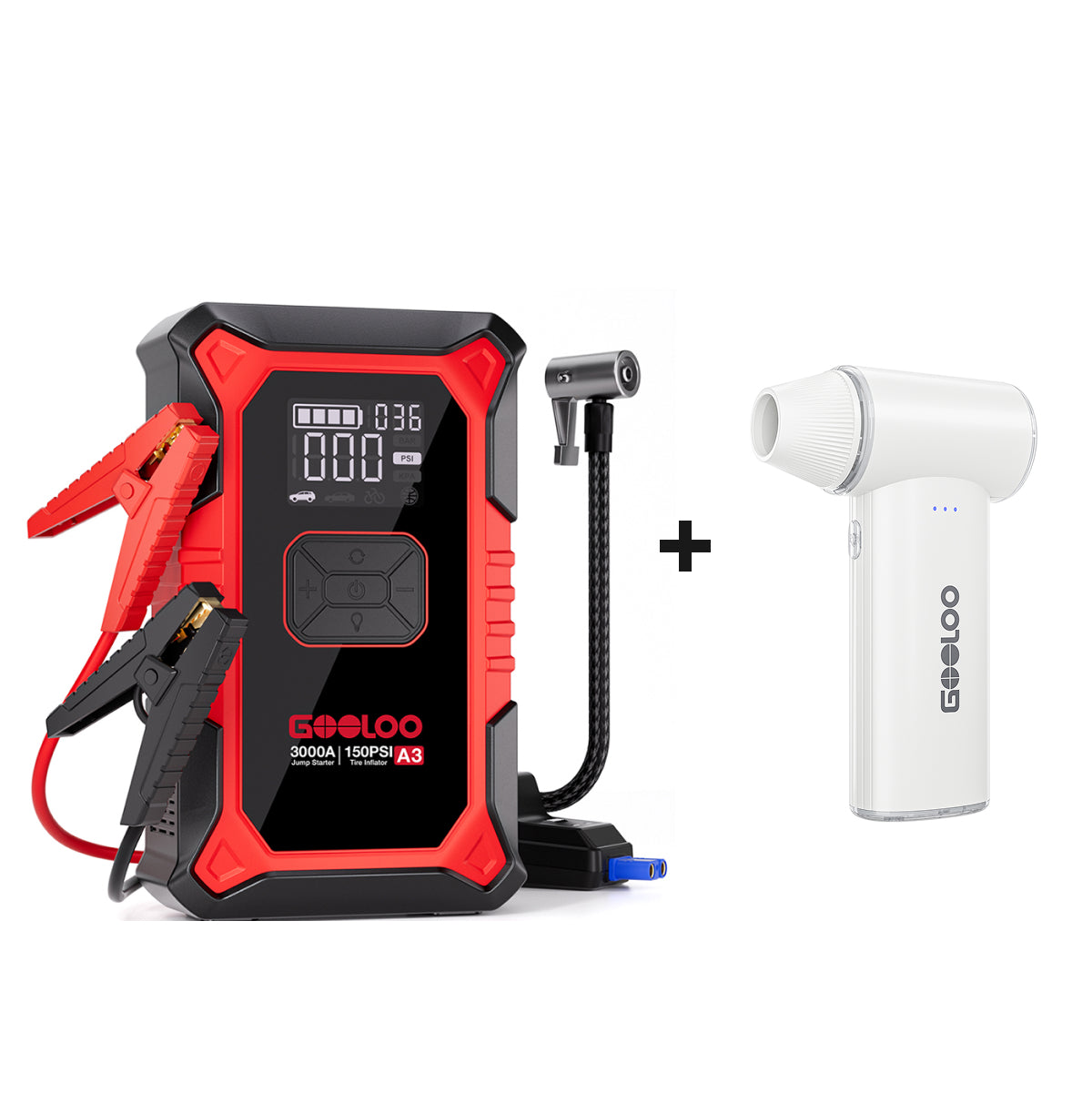 GOOLOO A3 Jump Starter with Air Compressor + F3 Electric Air Duster