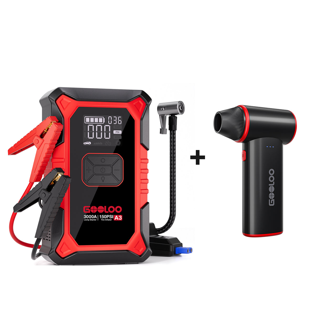 GOOLOO A3 Jump Starter with Air Compressor + F3 Electric Air Duster