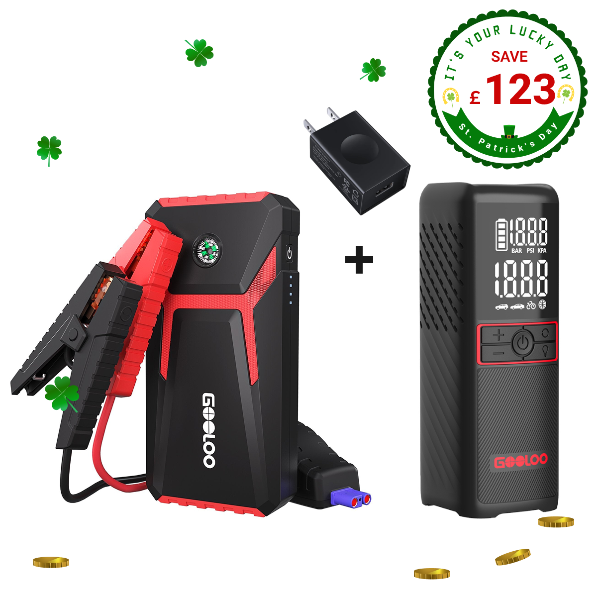 GOOLOO GE1500+GT160 Tire Inflator+15W Wall Charger